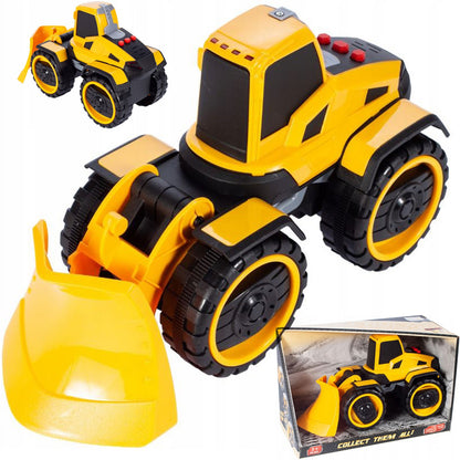 Buldozer jucarie copii cu lumini si sunete, inertial, 24 cm, galben
