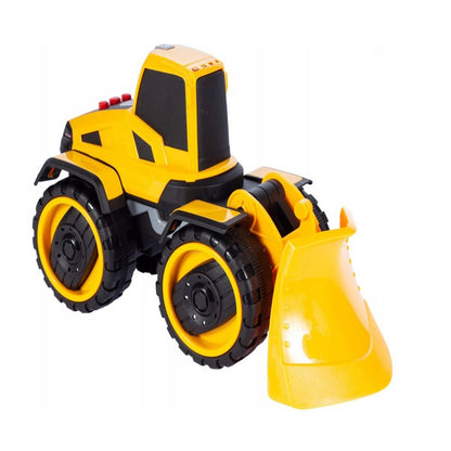Buldozer jucarie copii cu lumini si sunete, inertial, 24 cm, galben