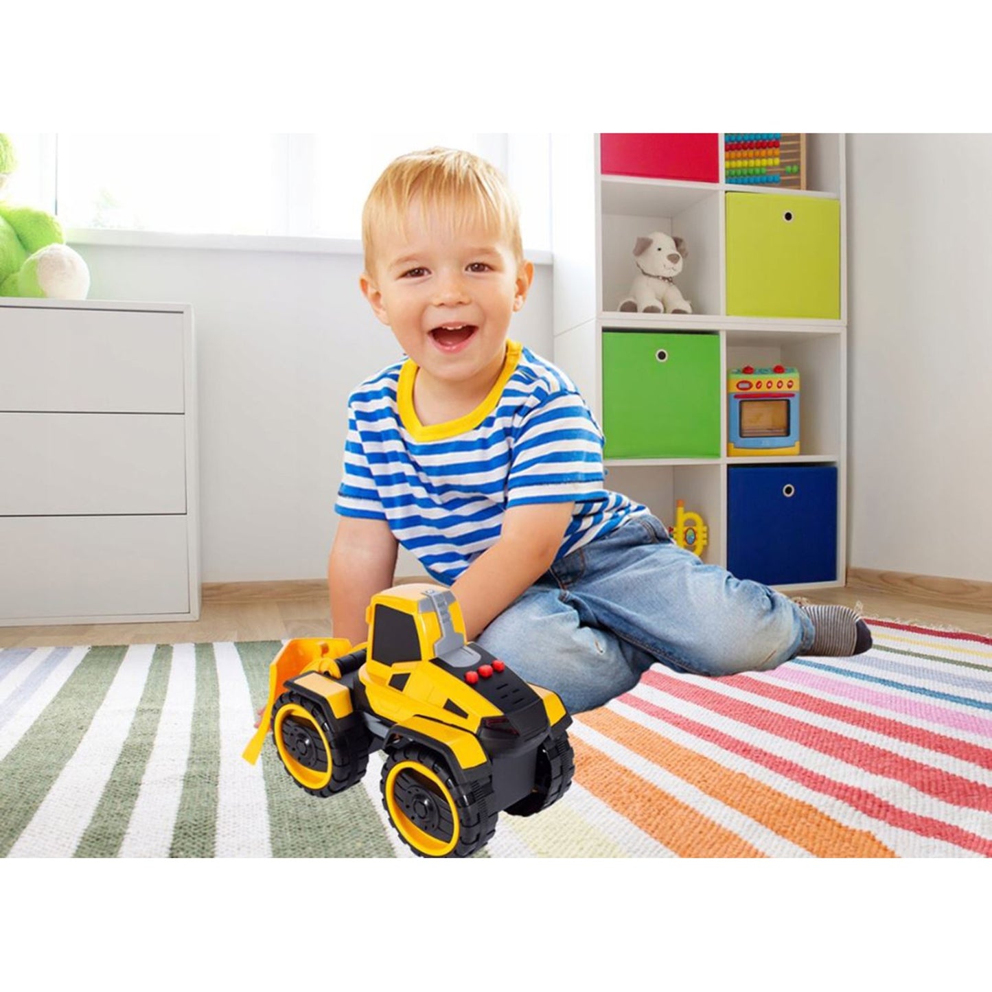 Buldozer jucarie copii cu lumini si sunete, inertial, 24 cm, galben