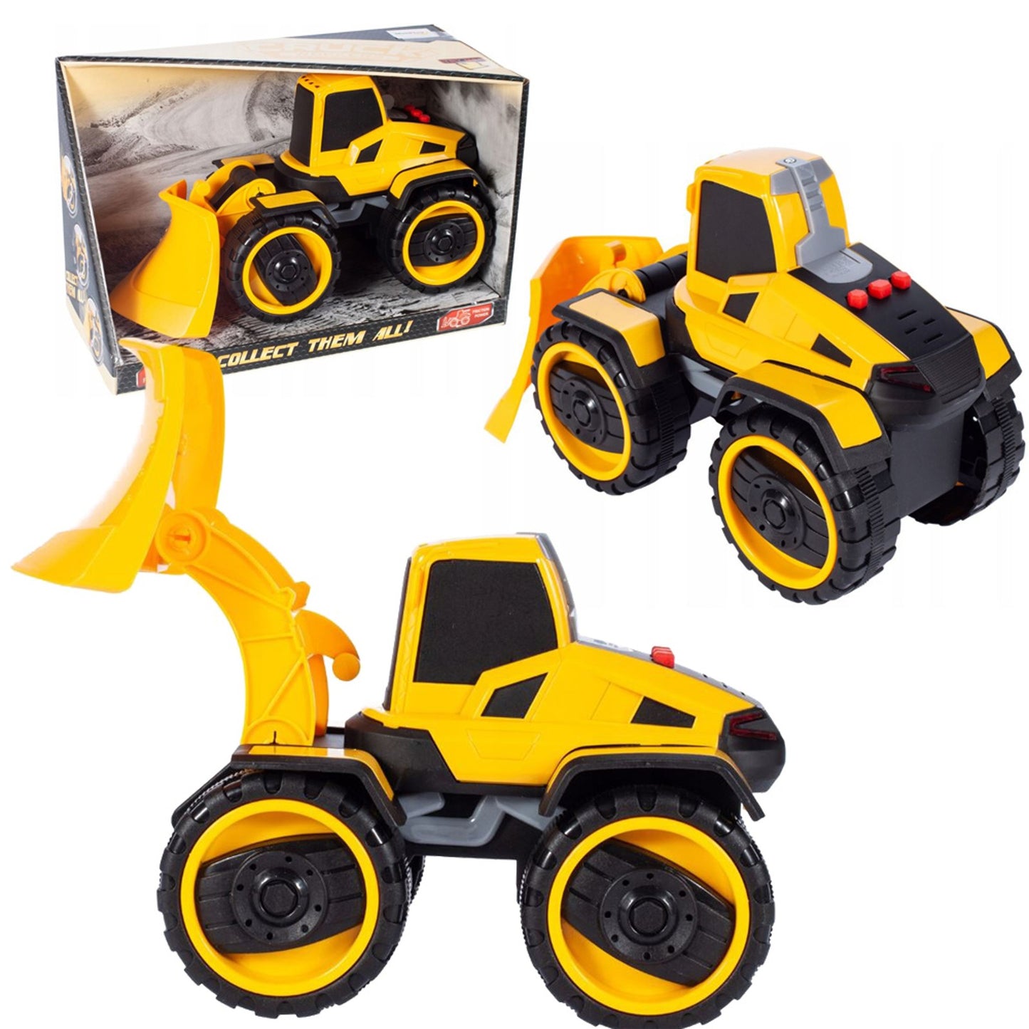 Buldozer jucarie copii cu lumini si sunete, inertial, 24 cm, galben