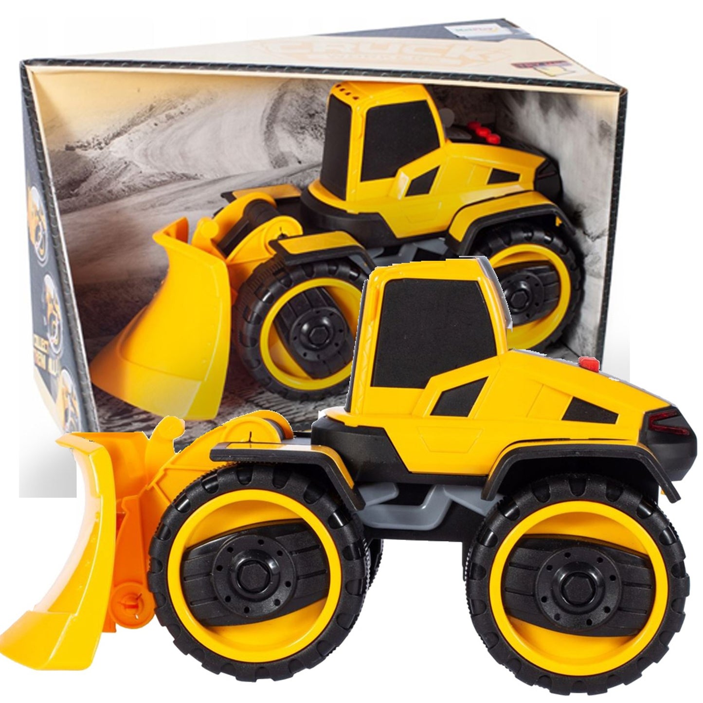 Buldozer jucarie copii cu lumini si sunete, inertial, 24 cm, galben