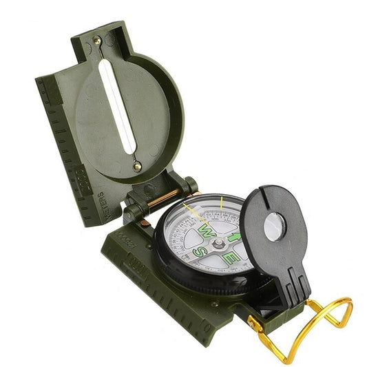 Busola Profesionala Militara idealSTORE din Aluminiu cu Lupa, Cadran plutitor cu ac magnetic, Carcasa Pliabila, Ideala pentru Drumetii, Camping, Verde