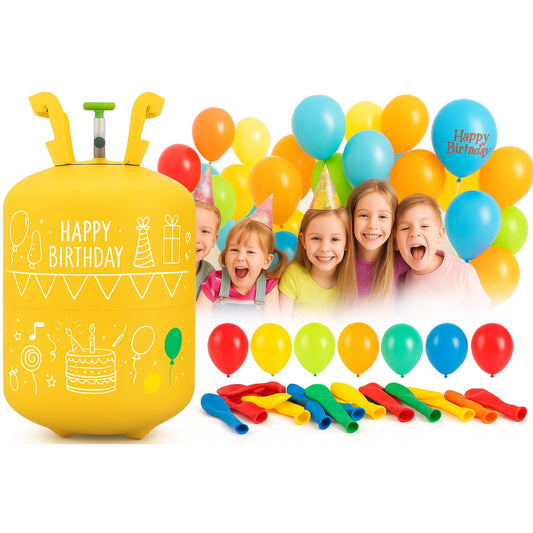 Set butelie heliu pentru baloane IdealStore Ballon Time 0.20 m3 cu reductor si 30 baloane colorate