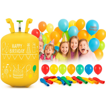 Set butelie heliu pentru baloane IdealStore Ballon Time 0.42 m3 cu reductor si 50 baloane colorate