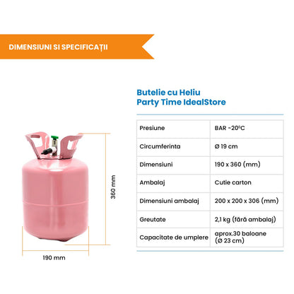 Butelie cu heliu pentru baloane IdealStore Fun 0.2 m3 cu reductor, pana la 30 baloane