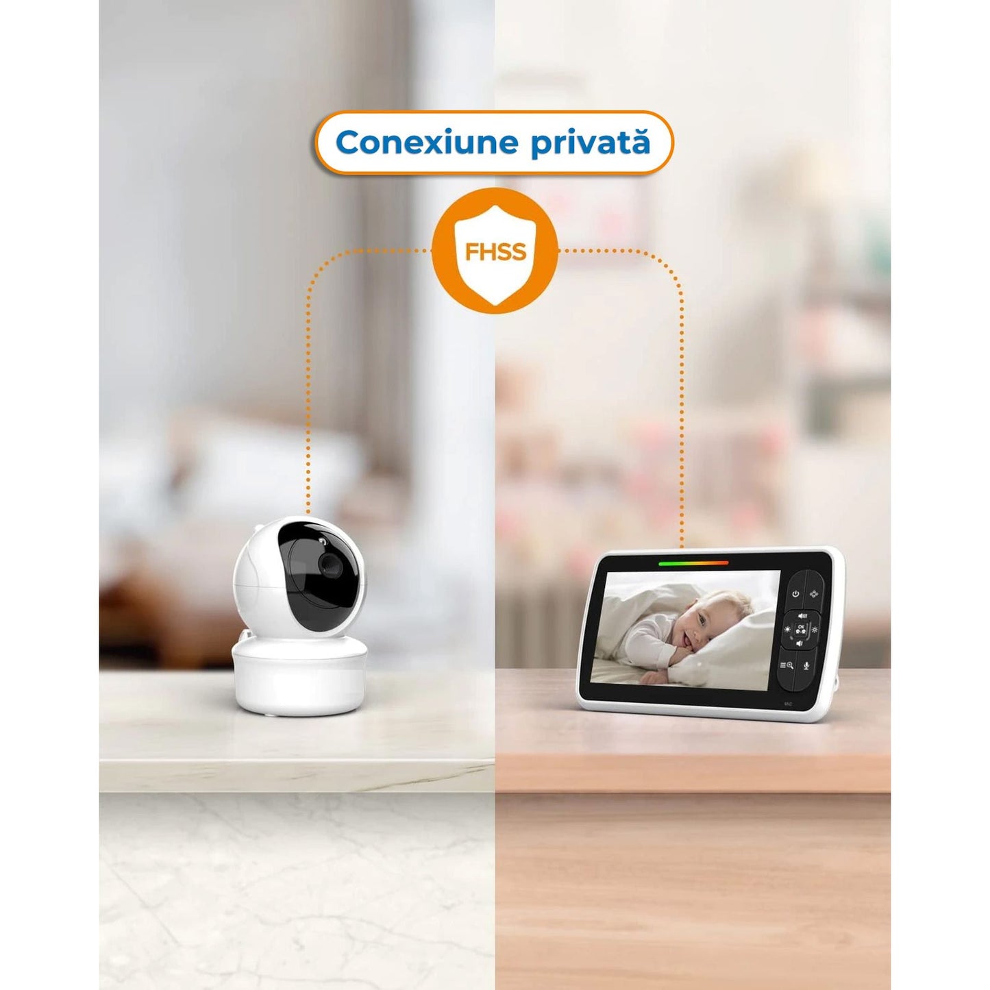 Sistem de Monitorizare Video si Audio Pentru Bebelusi idealStore, Ecran LCD Color 5 inch, Vedere Noctura cu Infrarosu