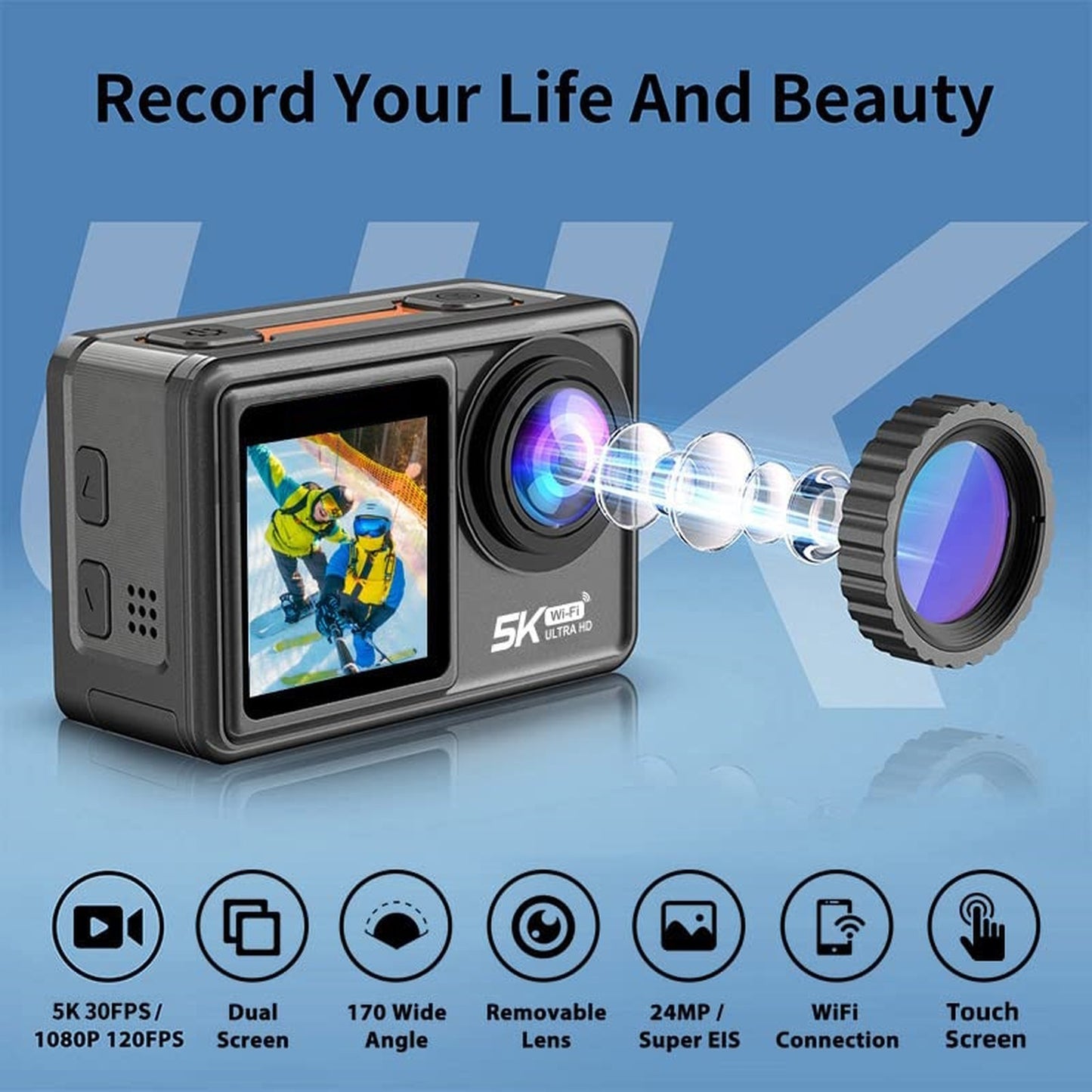Camera de Actiune idealSTORE SmartGo Cam 5K Ultra HD 24MP WiFi Waterproof