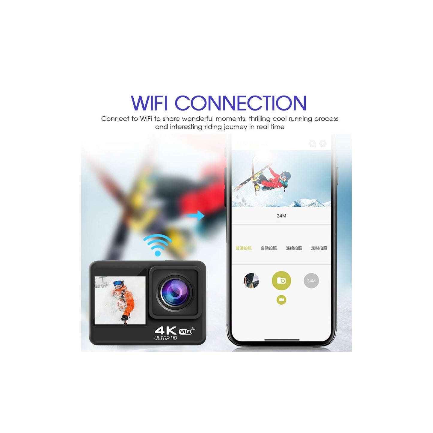 Camera de actiune Supersonic idealSTORE 4K Ultra HD WiFi Touch ecran dublu, Microfon