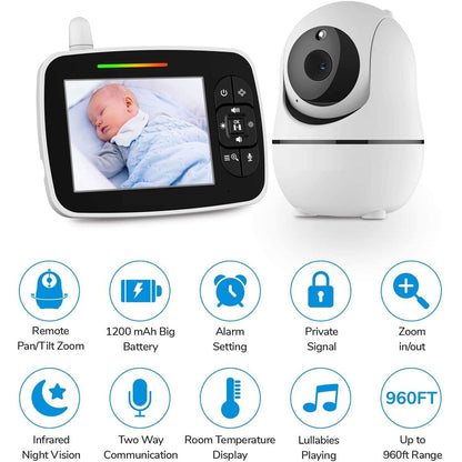 Sistem de Monitorizare Video si Audio Pentru Bebelusi idealStore, Ecran HD 3.5 inch, Vedere Nocturna, Raza Mare de Semnal