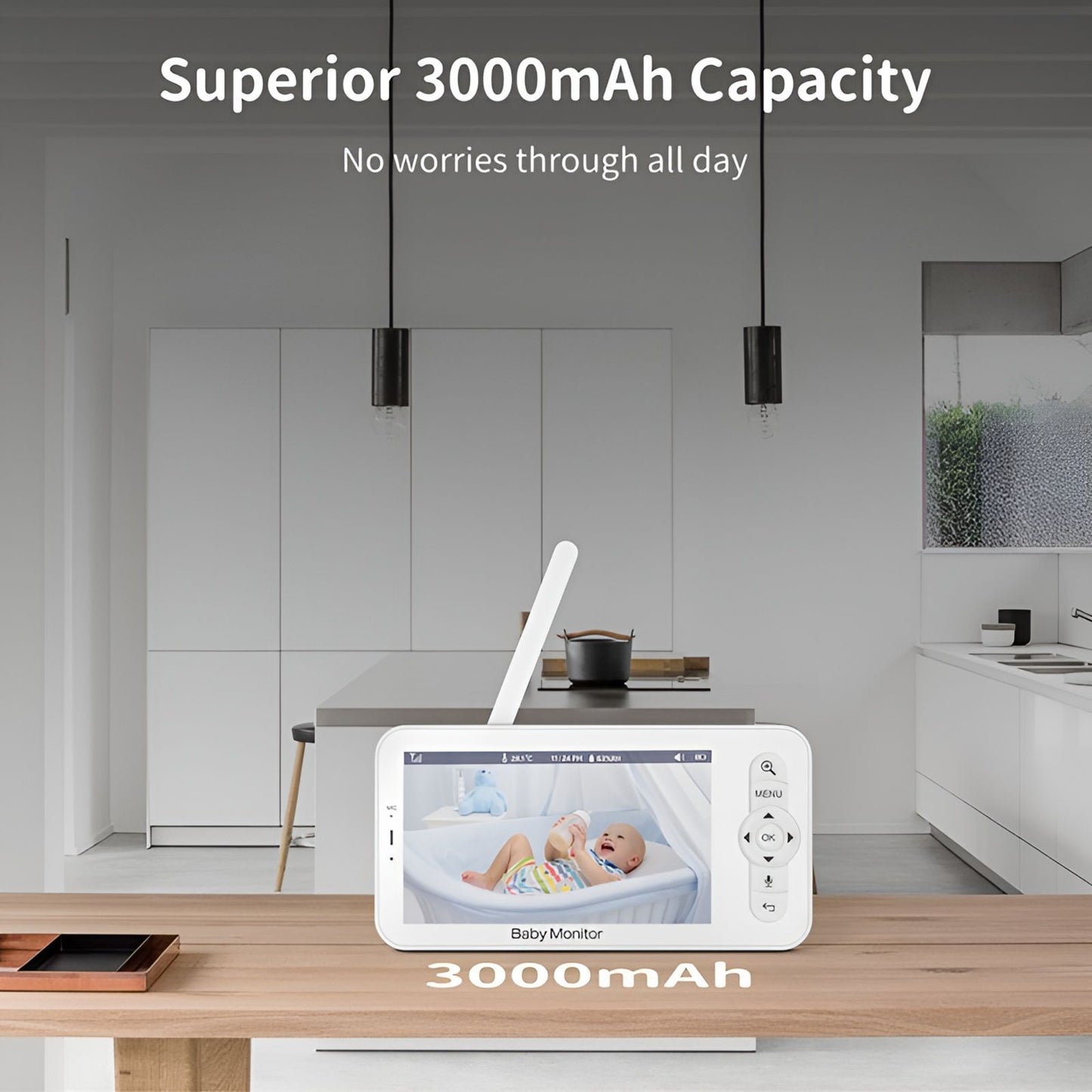 Baby Monitor IdealStore, Ecran HD de 5 inch, Monitorizare temperatura, Raza mare de actiune 300m