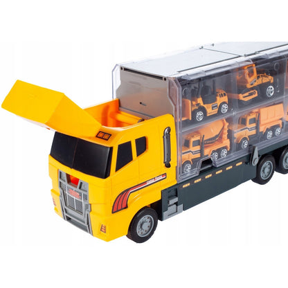 Camion interactiv cu remorca si vehicule constructie copii IdealStore Big Truck