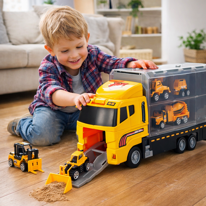 Camion interactiv cu remorca si vehicule constructie copii IdealStore Big Truck