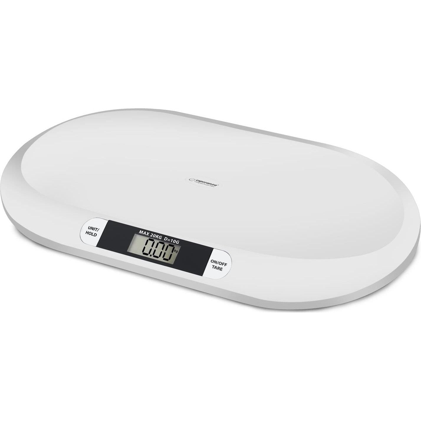Cantar Electronic Pentru Bebelusi idealStore Baby Scale, Forma Ergonomica, Structura Stabila, Ecran LCD Mare, Cantarire in Pozitie Culcata, Greutate Maxima 20 Kg, Alimentare cu Baterii, Oprire Automata, Culoare Alb