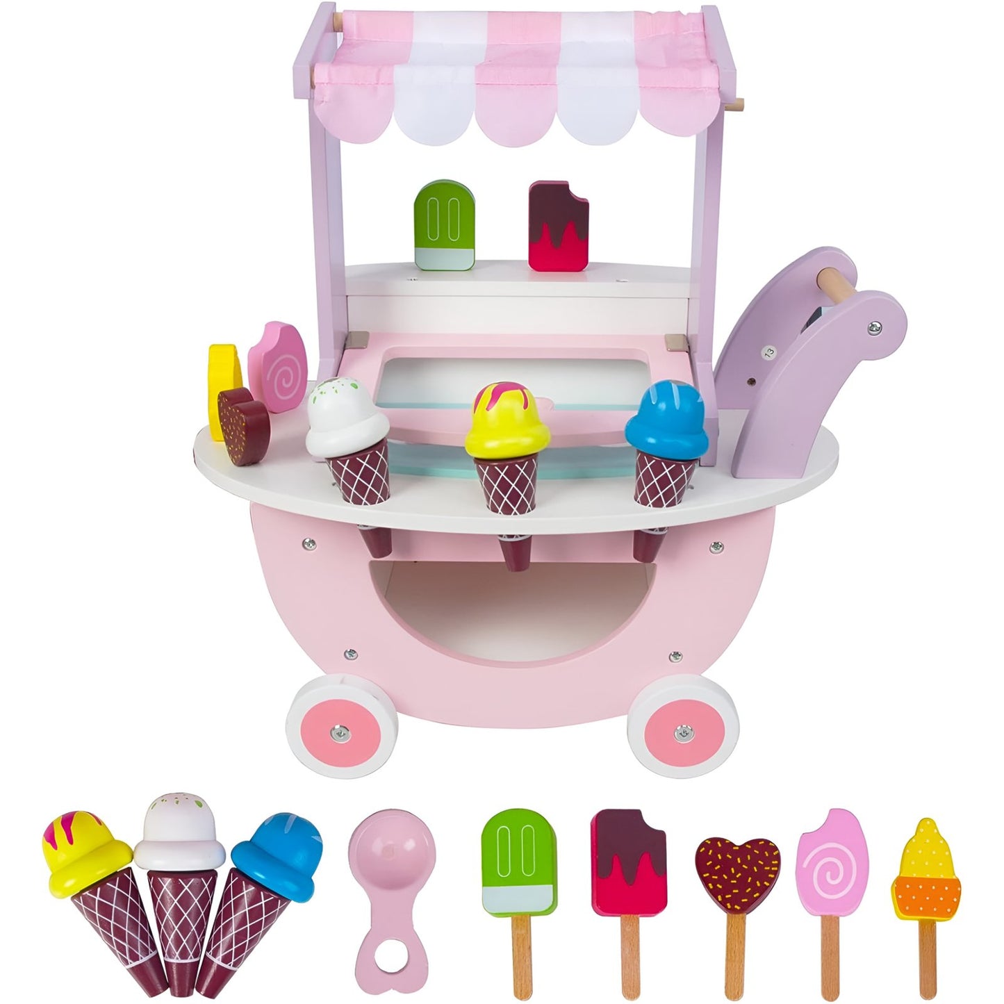 Carucior de inghetata din lemn Sweet Cream Ideal Store cu accesorii