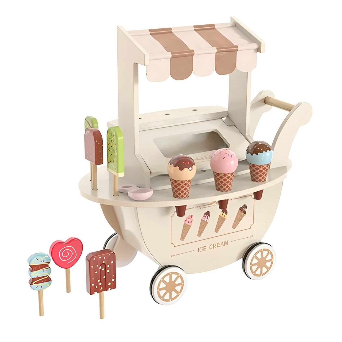 Carucior de inghetata din lemn Ice Cream Ideal Store cu accesorii copii