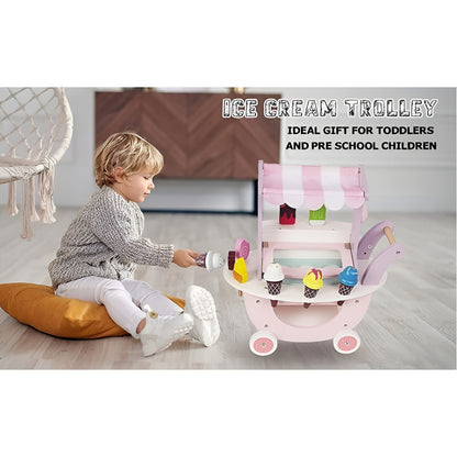 Carucior de inghetata din lemn Sweet Cream Ideal Store cu accesorii