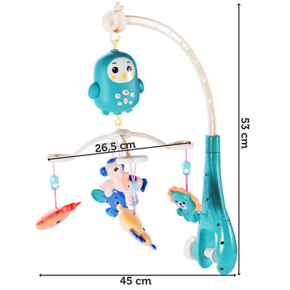 Carusel interactiv multifunctional pentru patut bebe Happy Bed Bell cu telecomanda