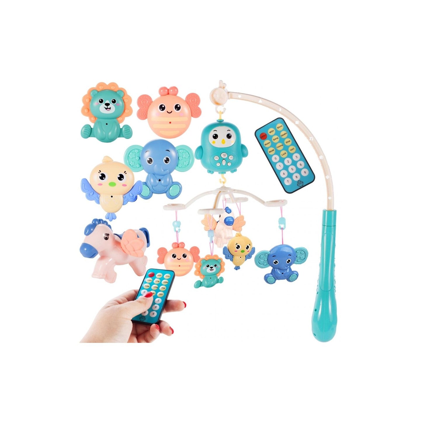 Carusel interactiv multifunctional pentru patut bebe Happy Bed Bell cu telecomanda