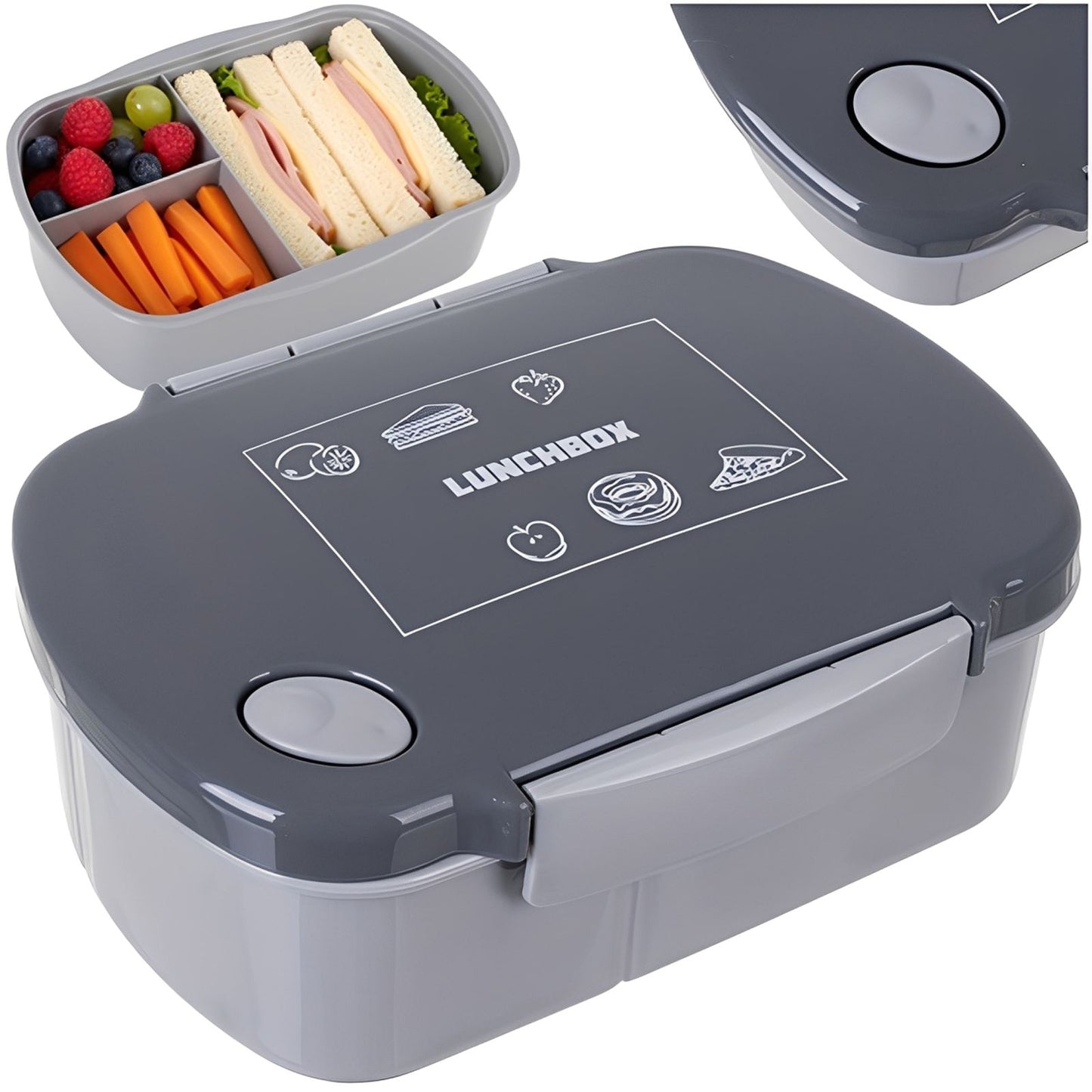 Caserola Lunchbox idealSTORE 800ml cu Capac Etans si 3 Compartimente