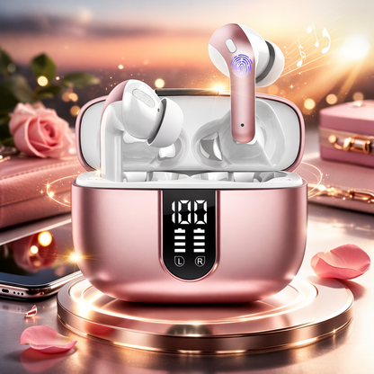 Casti Wireless Bluetooth 5.2 SuperSound IdealStore cu Afisaj LED Roz