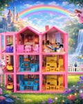 Casuta de papusi cu mobilier Pink Villa of Dreams, 6 camere, 136 accesorii, 69 cm