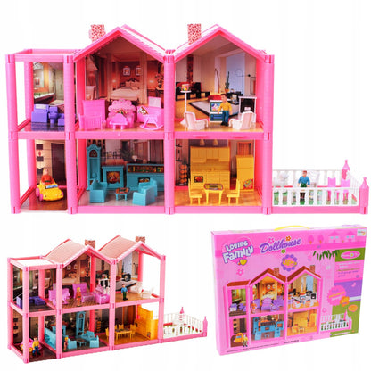 Casuta de papusi cu mobilier Pink Villa of Dreams, 6 camere, 136 accesorii, 69 cm