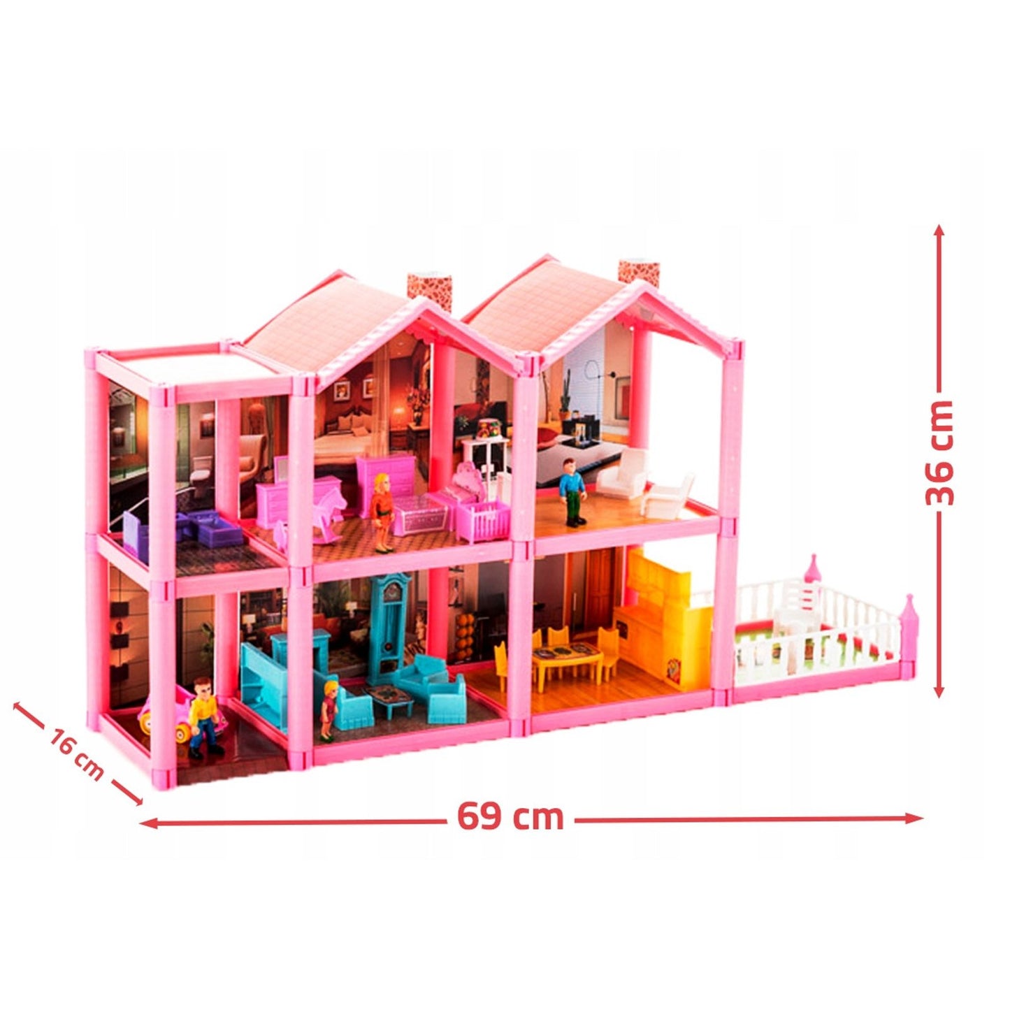 Casuta de papusi cu mobilier Pink Villa of Dreams, 6 camere, 136 accesorii, 69 cm