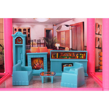 Casuta de papusi cu mobilier Pink Villa of Dreams, 6 camere, 136 accesorii, 69 cm