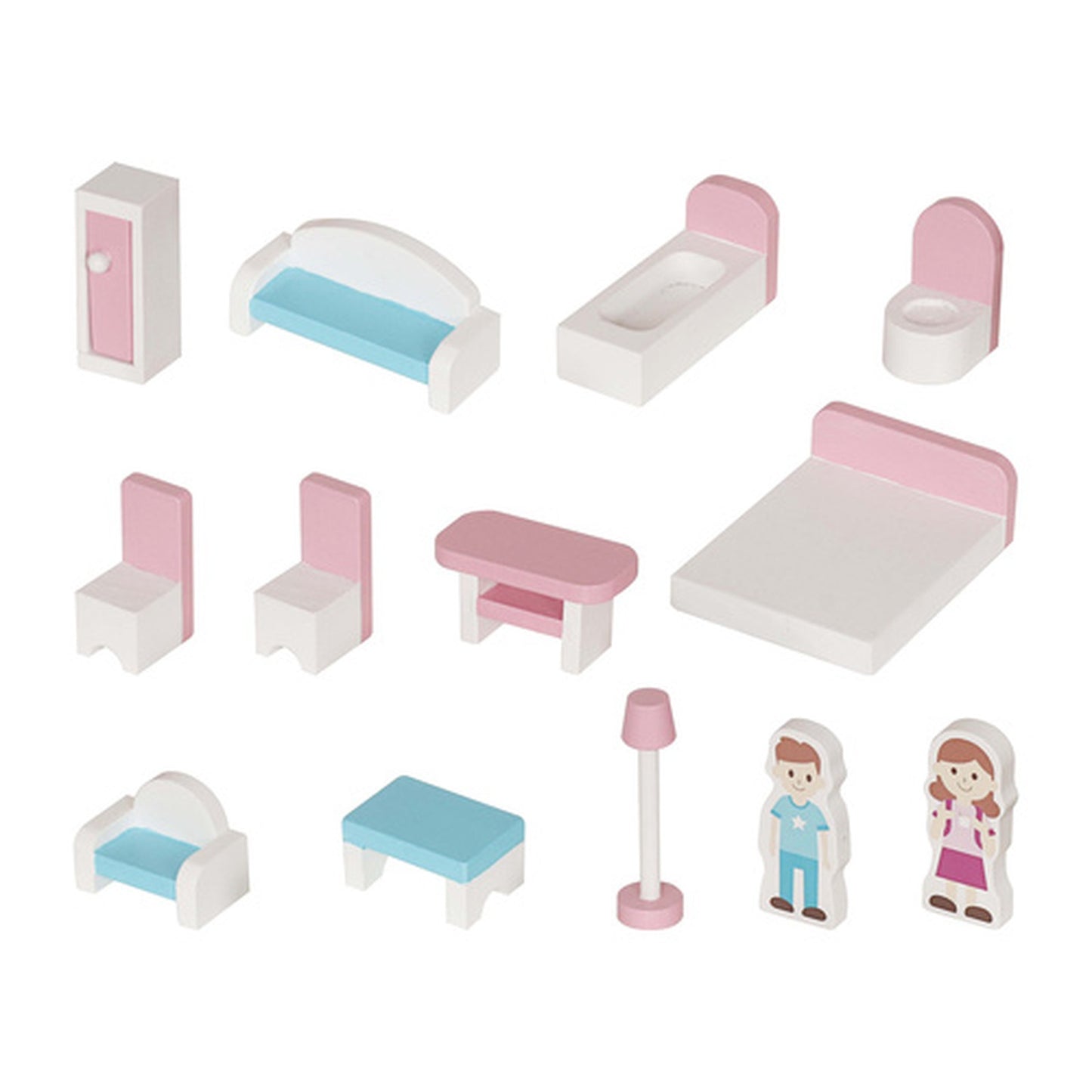 Casuta de papusi din lemn PinkHouse idealSTORE cu banda LED, 3 nivele, 5 camere, 70x62x27 cm