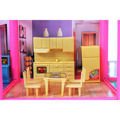 Casuta de papusi cu mobilier Pink Villa of Dreams, 6 camere, 136 accesorii, 69 cm
