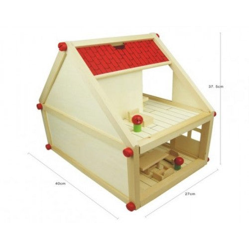 Casuta din lemn pentru papusi + 4 figurine + mobilier