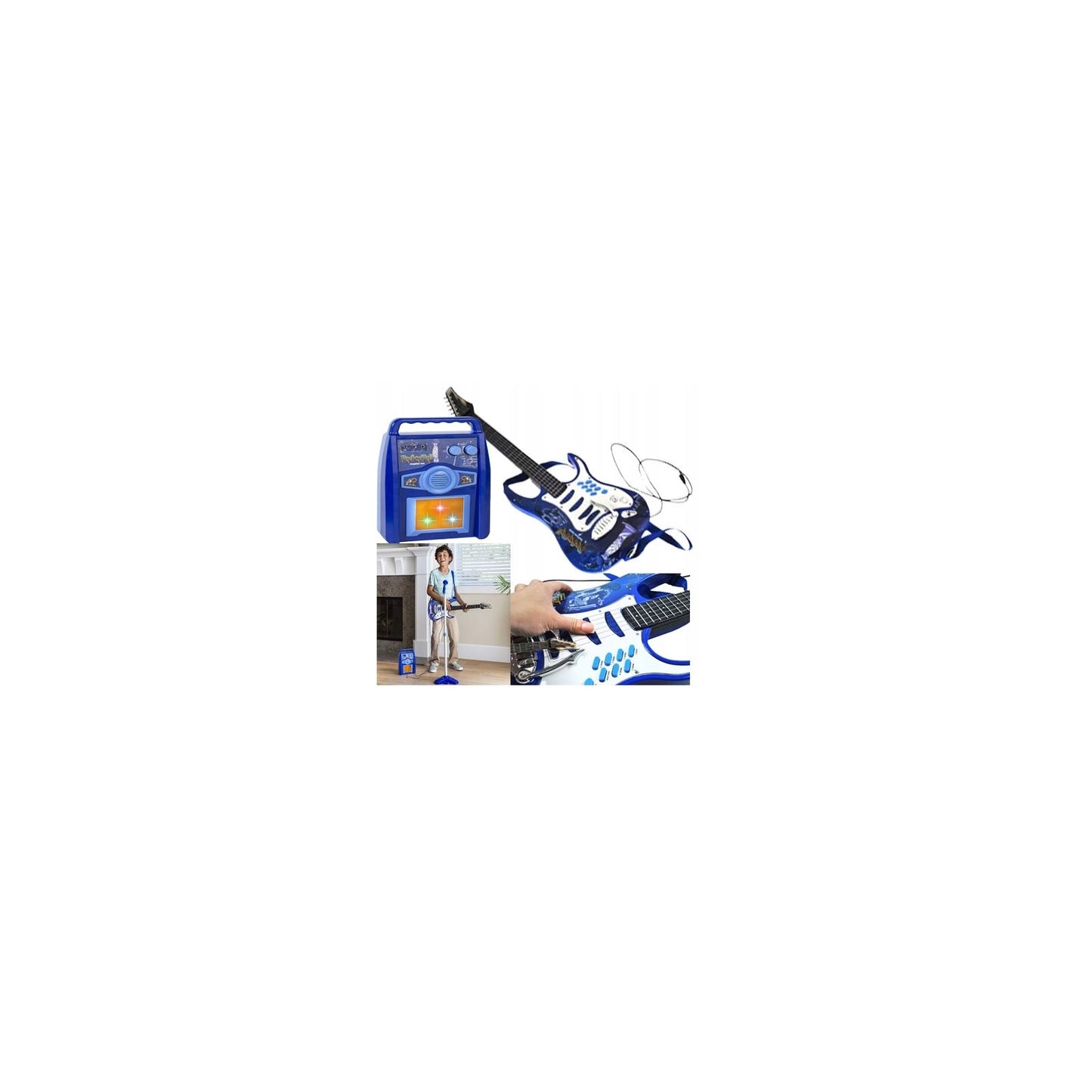 Chitara electrica cu amplificator si microfon IdealStore Rock Party Blue