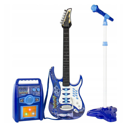 Chitara electrica cu amplificator si microfon IdealStore Rock Party Blue