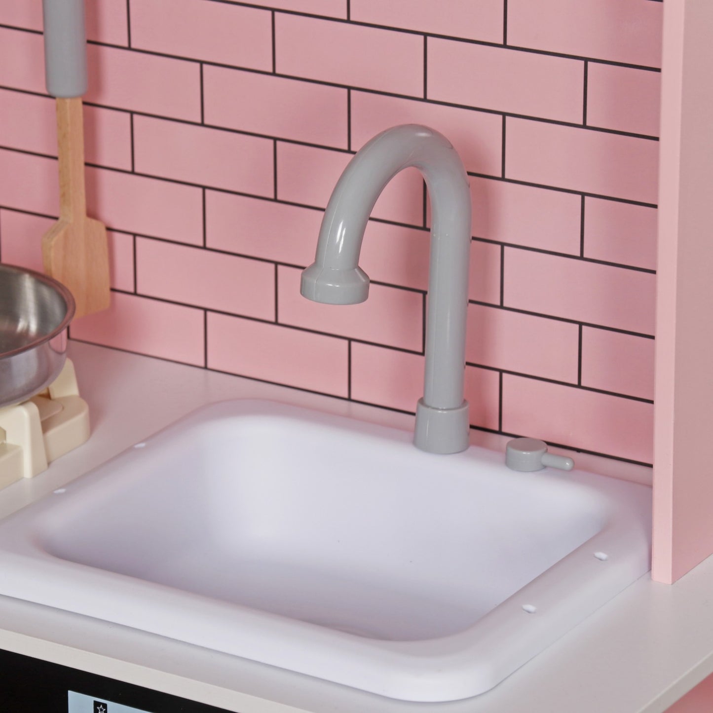 Bucatarie din lemn idealSTORE, Dimensiuni 97 x 30 x 94 cm, Material MDF, Echipata cu Efecte luminoase si Sonore, Utilata complet