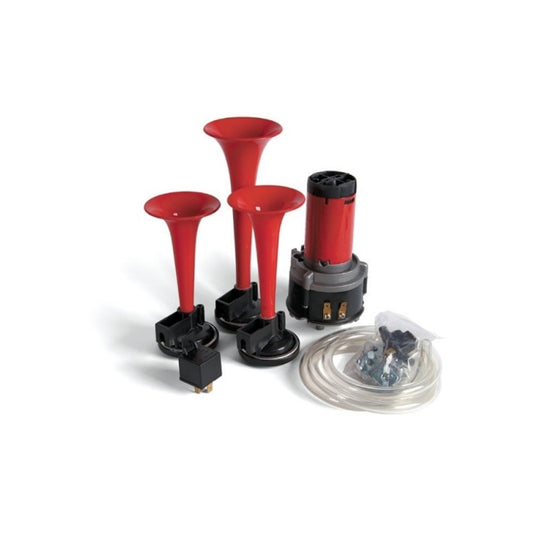 Claxon Auto idealSTORE cu 3 Pipe 12V, Buton cu Parghie si Releu, Lungime goarna mare 21 cm, Lungime goarna mijlocie 17 cm, Lungime goarna mica 15 cm