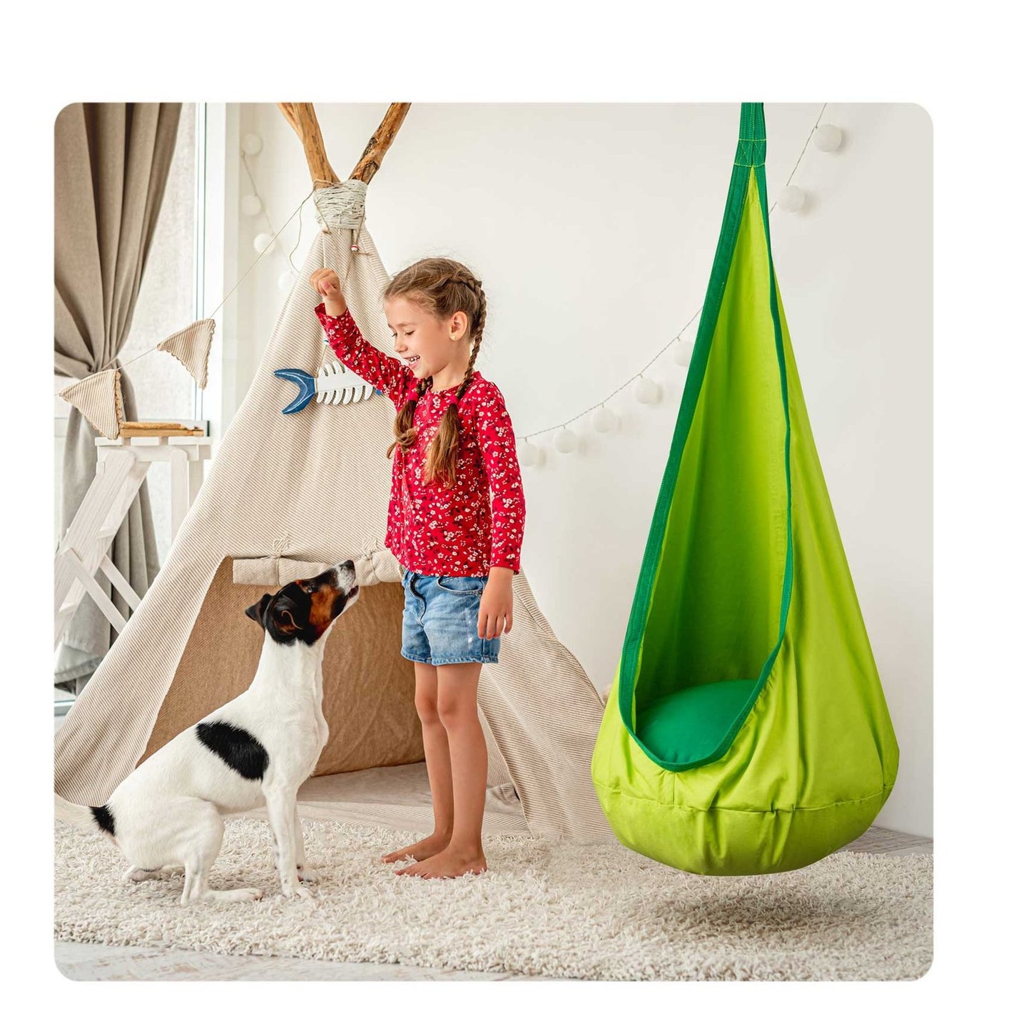 Hamac copii tip cocon The Raven’s Nest 140x55 cm cu perna