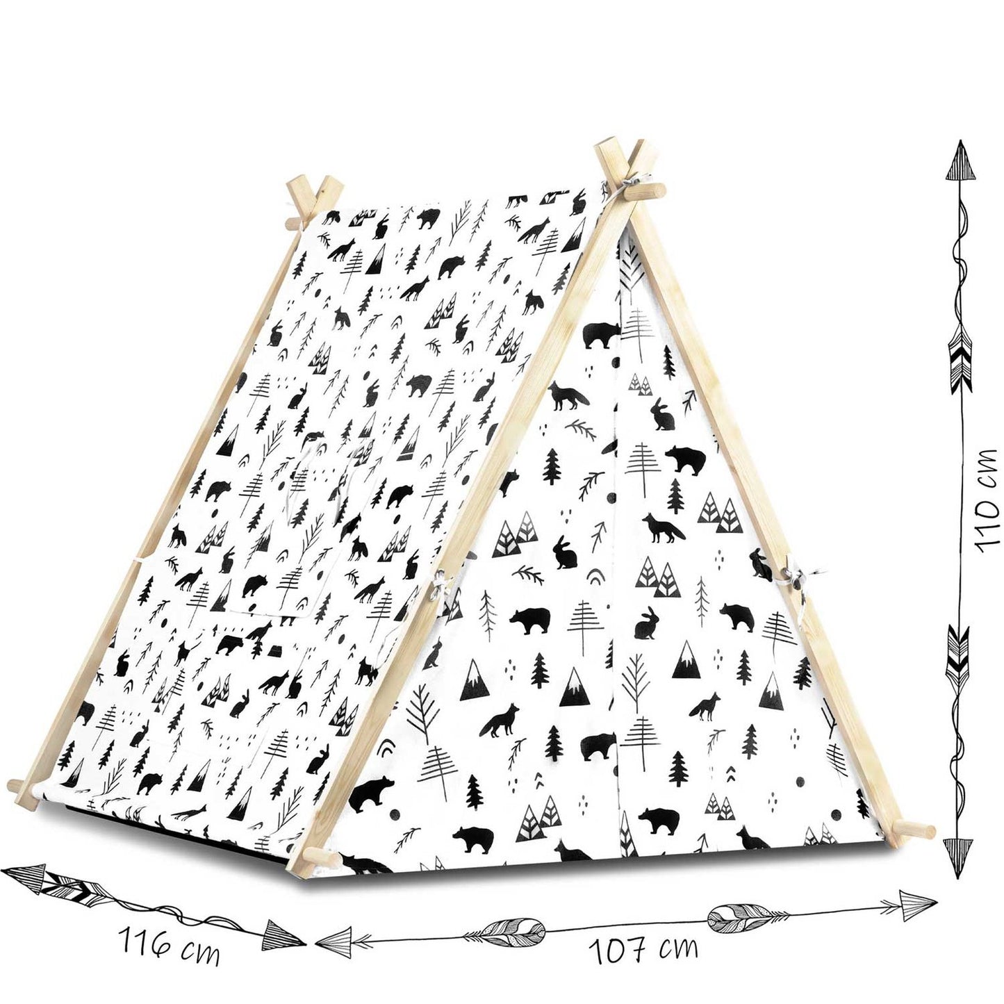 Cort de Joaca cu Lumini idealStore TIPI,cu Perne, Covoras Izolator, Structura Stabila,Desen Animalute