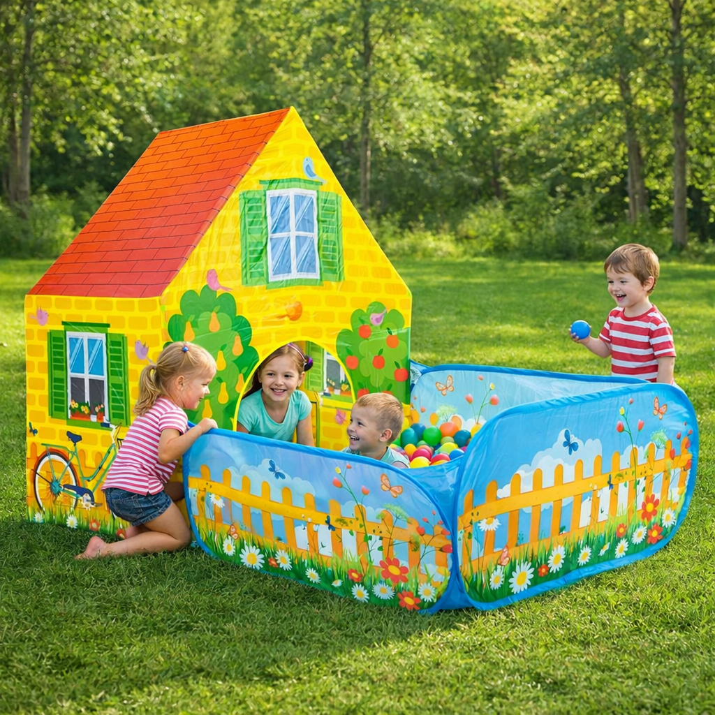Cort de joaca pentru copii cu gradina idealSTORE FARM VILLAGE idealSTORE,Dimensiuni 110 x 90 x 150 cm