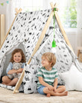 Cort de Joaca cu Lumini idealStore TIPI,cu Perne, Covoras Izolator, Structura Stabila,Desen Animalute