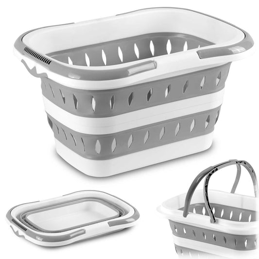 Cos de rufe idealSTORE, Pliabil, cu Manere, Utilizare Universala, Asamblare Simpla si Intuitiva, Constructie Solida, Capacitate maxima 50 litri, Usor de Depozitat, culoare Gri