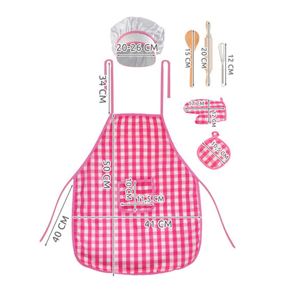 Costum Bucatar Copii 4 Piese Roz IdealStore – Set Bucatarie cu Sort, Caciula si Accesorii