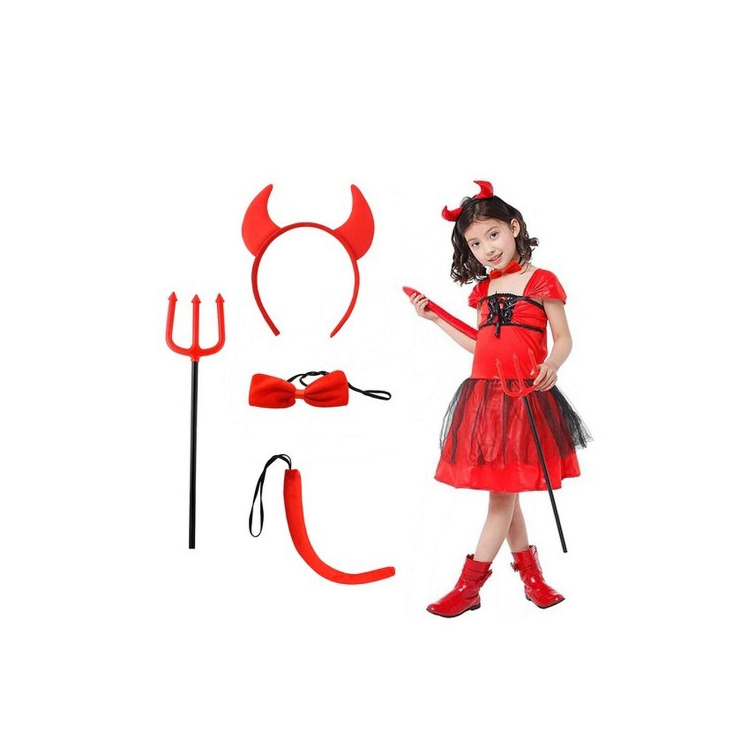 Costum de Diavol Copii idealSTORE cu Coarne, Furca, Papion si Coada pentru Petreceri