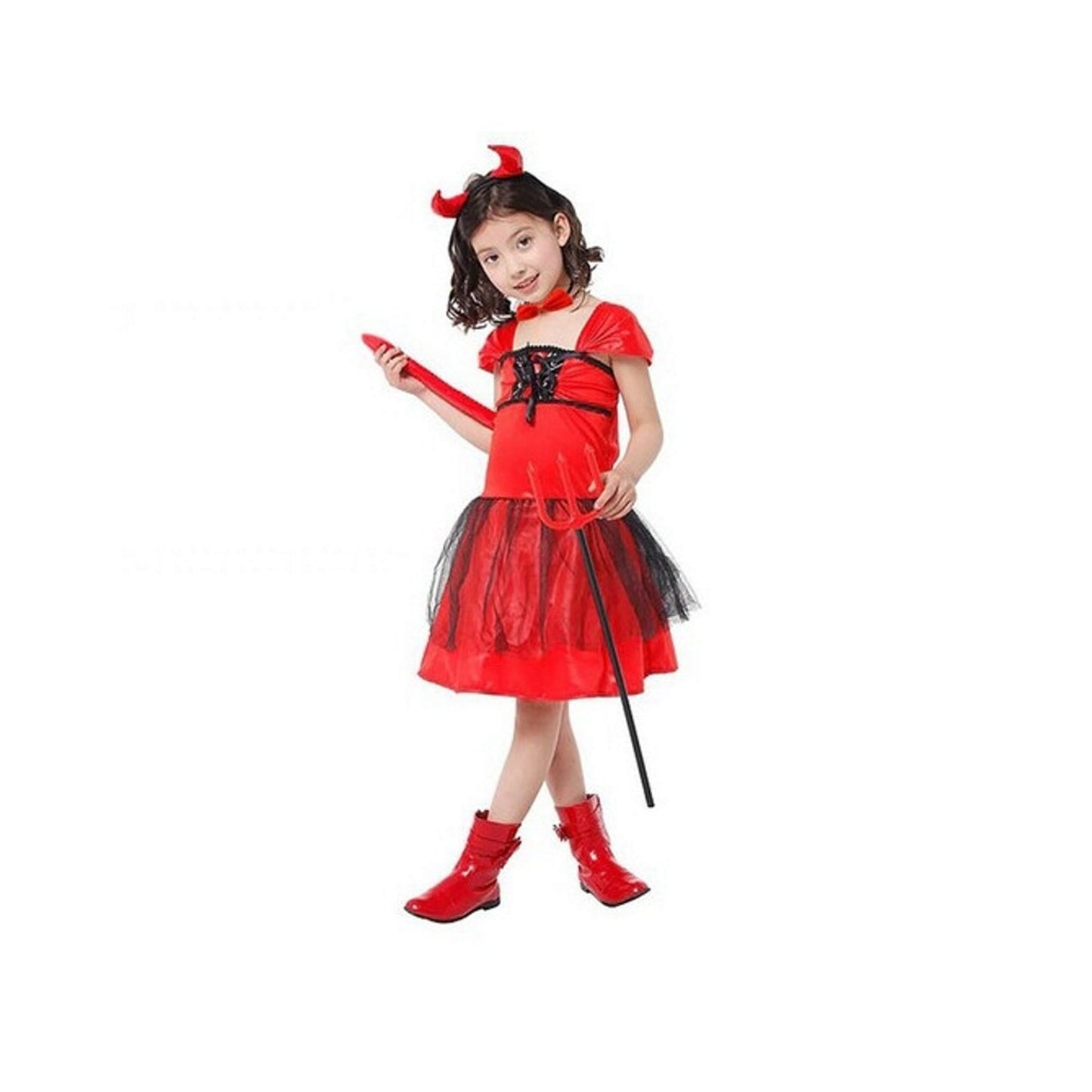 Costum de Diavol Copii idealSTORE cu Coarne, Furca, Papion si Coada pentru Petreceri