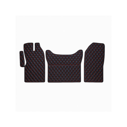 Covoare Auto Imitatie Piele idealSTORE, Model Romb, Compatibile Iveco Daily V 2014, Material Antiderapant, Usor de Curatat, Montaj Rapid, Design Elegant, Aspect Modern, Culoare Negru-Cusatura Rosie