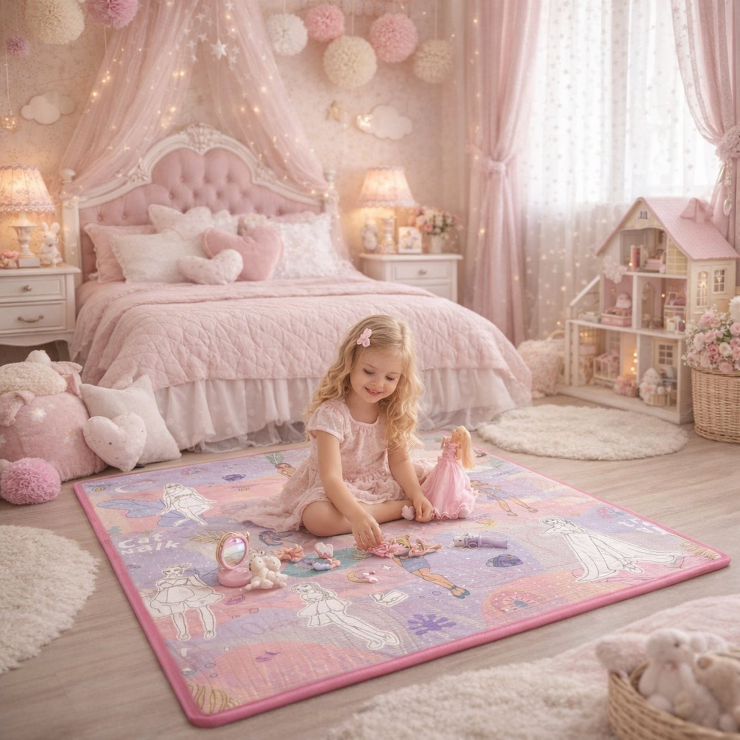Covor de joaca termorezistent din spuma pliabil 120x90 Ideal Store First Steps Roz