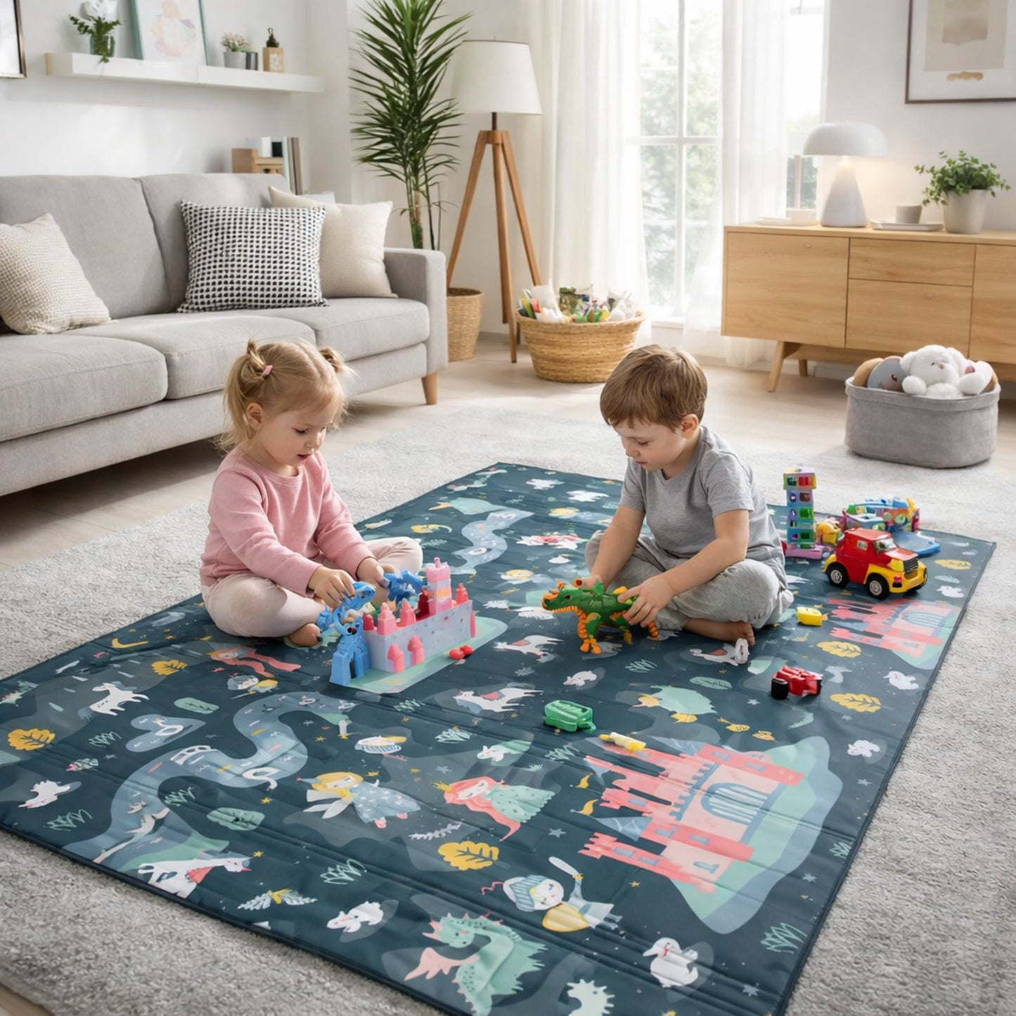 Covoras pliabil spuma copii 200x150x1 cm First Steps idealSTORE doua fete antialunecare