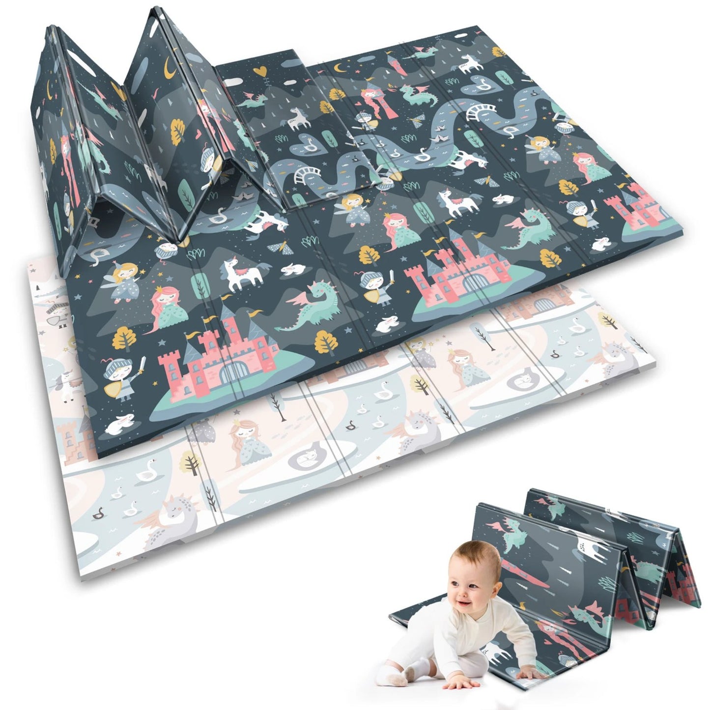 Covoras pliabil spuma copii 200x150x1 cm First Steps idealSTORE doua fete antialunecare