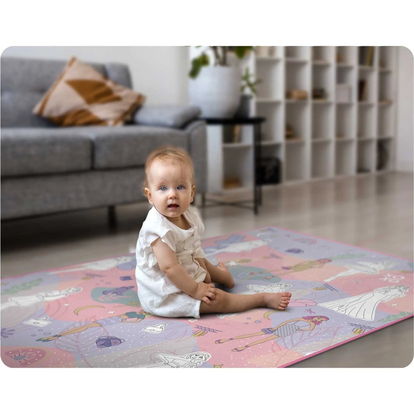 Covor de joaca termorezistent din spuma pliabil 120x90 Ideal Store First Steps Roz