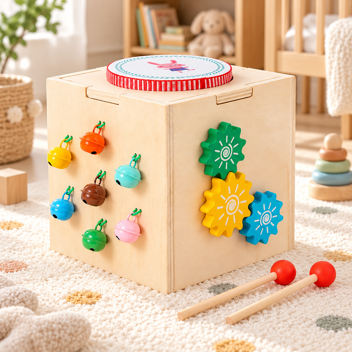 Cub De Activitati 5 in 1 idealSTORE SQUARE CUBE, Jucarie Educativa si Muzicala, Pentru Copii De La 2 Ani, Multicolor