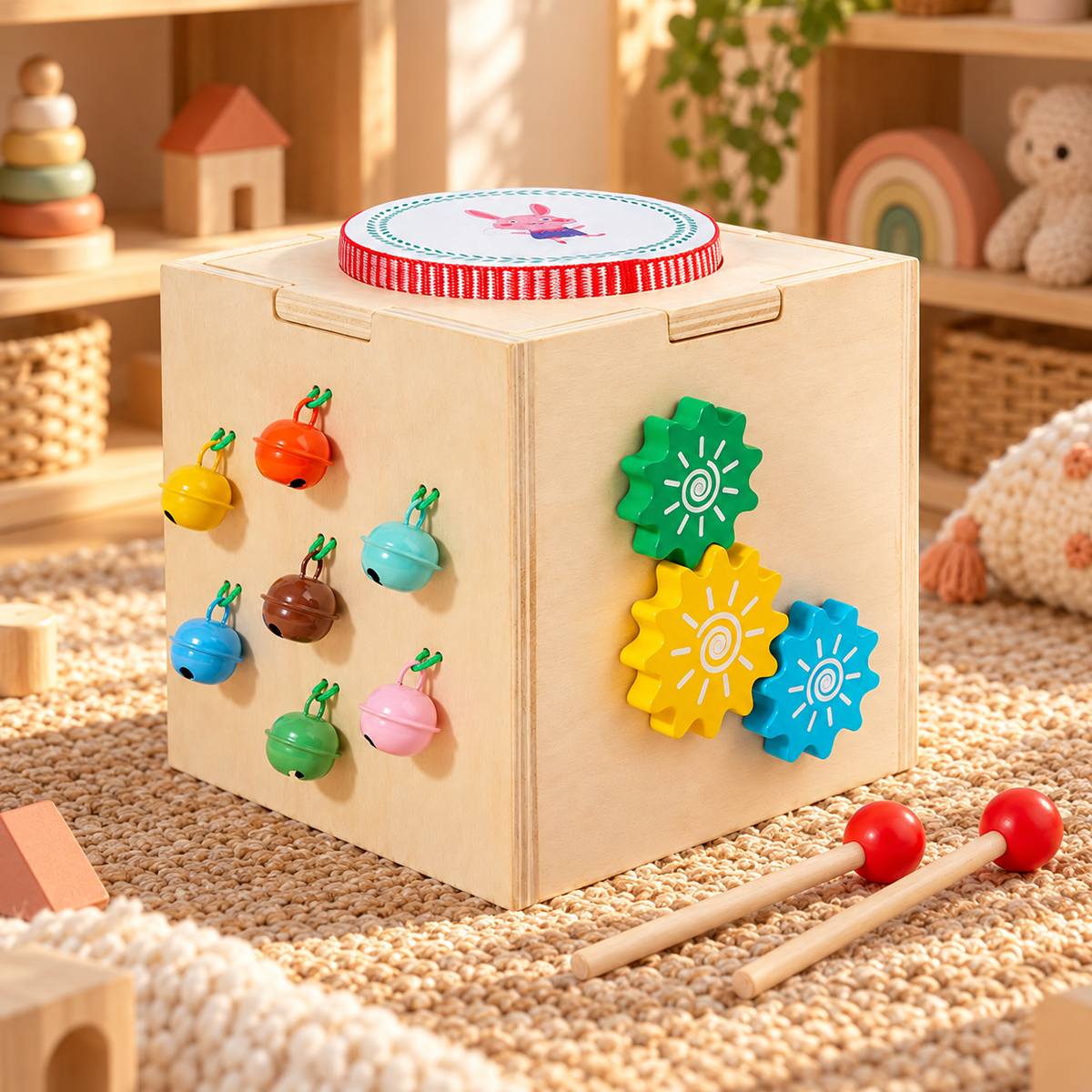 Cub De Activitati 5 in 1 idealSTORE SQUARE CUBE, Jucarie Educativa si Muzicala, Pentru Copii De La 2 Ani, Multicolor